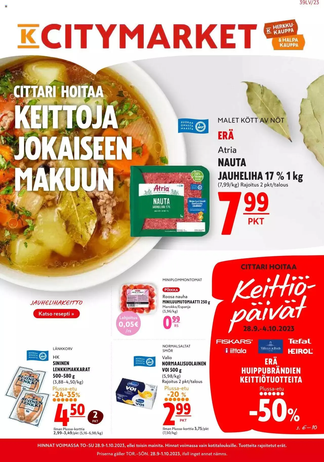 K-Citymarket tarjoukset voimassa alkaen 28. syyskuuta - 1. lokakuuta 2023 - Tarjouslehti sivu 1