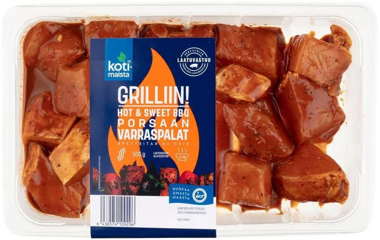 Kotimaista porsaan varraspalat Hot&Sweet BBQ 500g