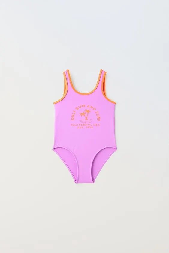 6-14 YEARS/ SWIMSUIT WITH CONTRAST PIPING