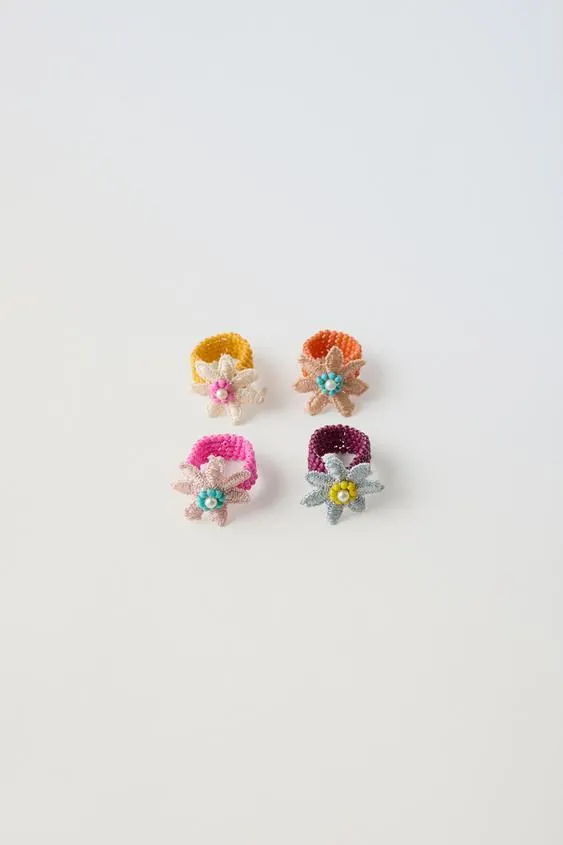 PACK OF FOUR CROCHET BEADED RINGS