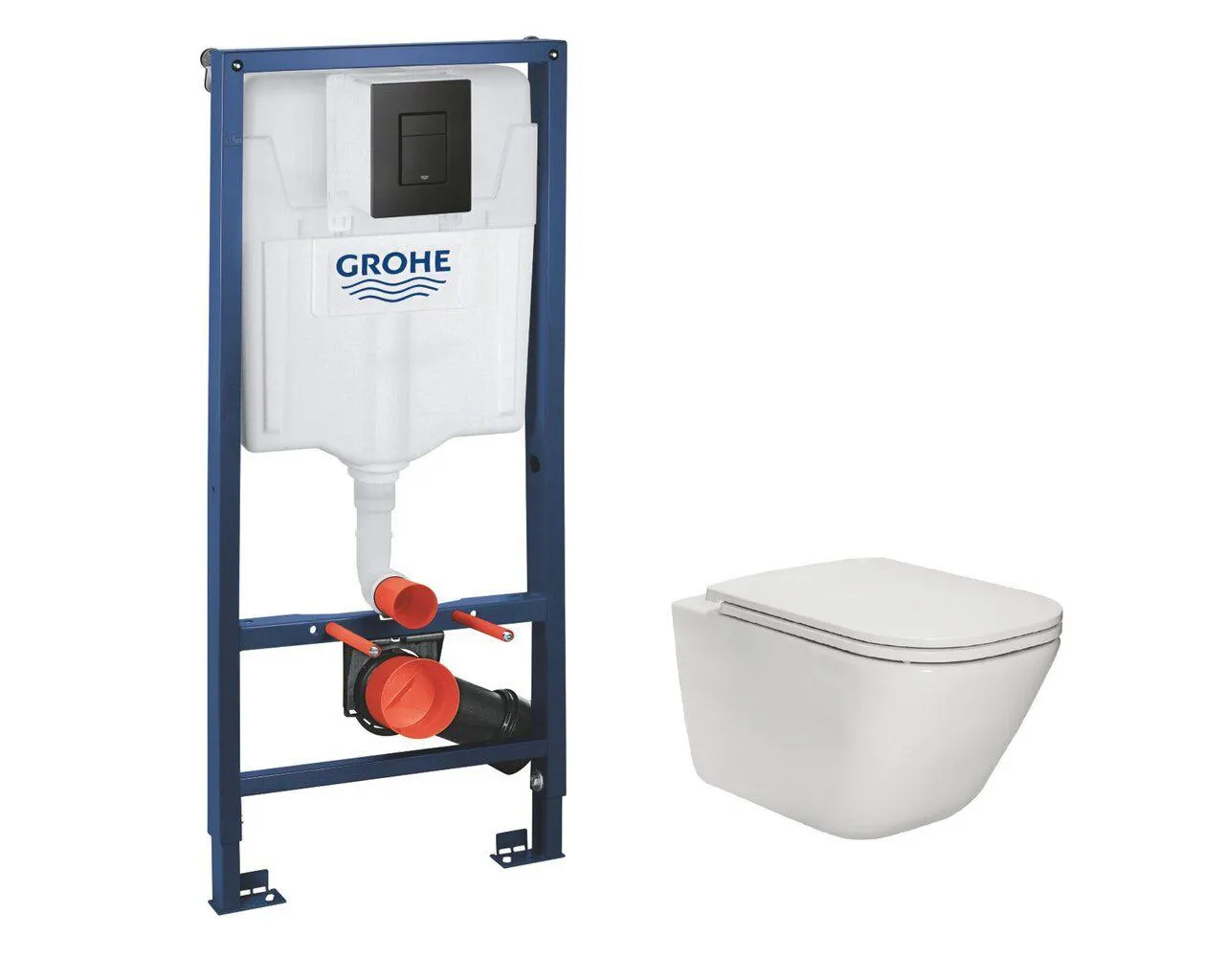 WC-setti Roca kipsikehyksellä, hitaasti liikkuvalla kannella ja mustalla matta-avaimella