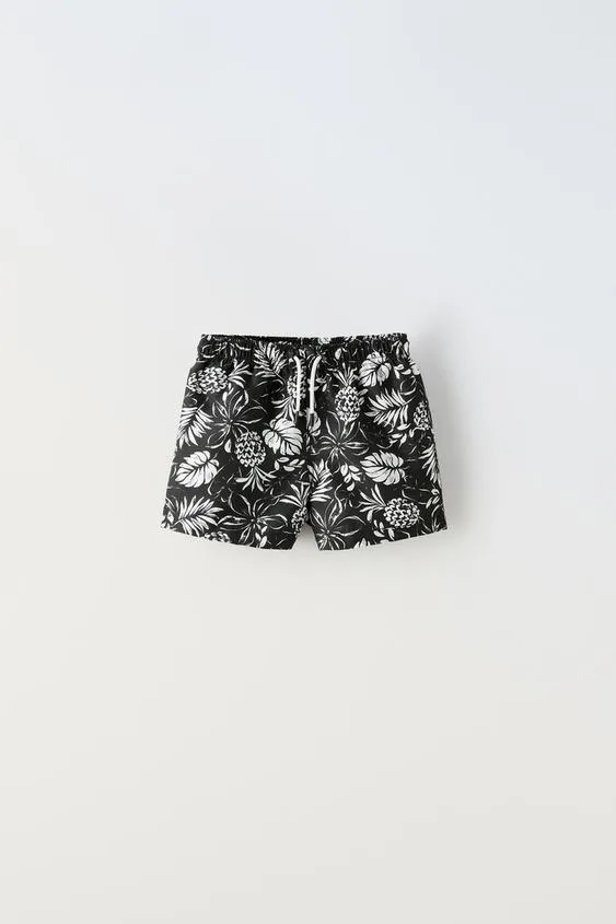 6-14 YEARS/ LEAF PRINT SWIM SHORTS