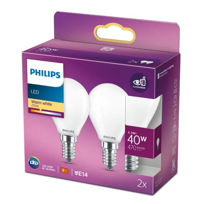 PHILIPS LED-LAMPPU 40W P45 E14 HUURRE 470LM 2700K
