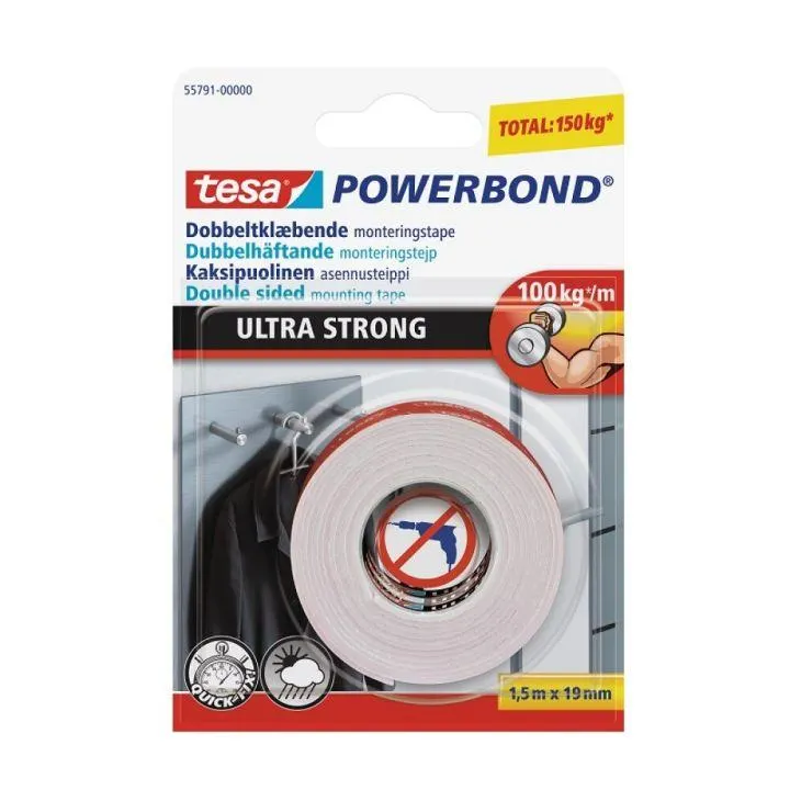 2-puoleinen tarrateippi Tesa PowerBond 1,5 m x 19 mm