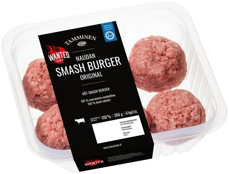 Tamminen naudan Smash burger 6kpl 360g