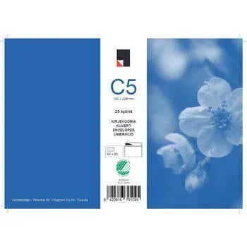 Kirjekuori C5 25kpl valk. 60x90 ikkunalla