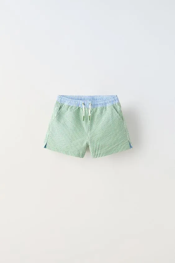 6-14 YEARS/ STRIPED TEXTURED SWIM SHORTS