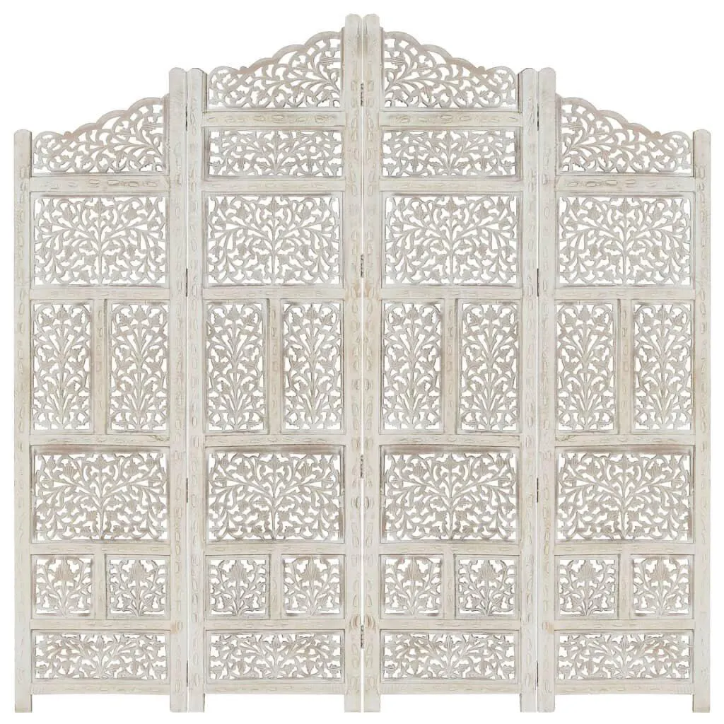 vidaXL 4-paneelinen tilanjakaja valkoinen 160x165 cm täysi mangopuu