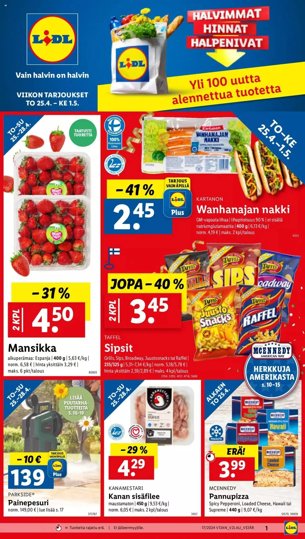 Lidl tarjoukset voimassa alkaen 25. huhtikuuta - 1. toukokuuta 2024 - Tarjouslehti sivu 1