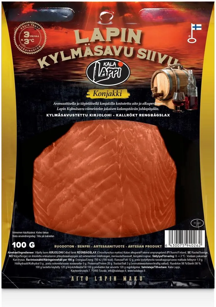 Lapin Kylmäsavu kirjolohifileesiivu konjakki 100g