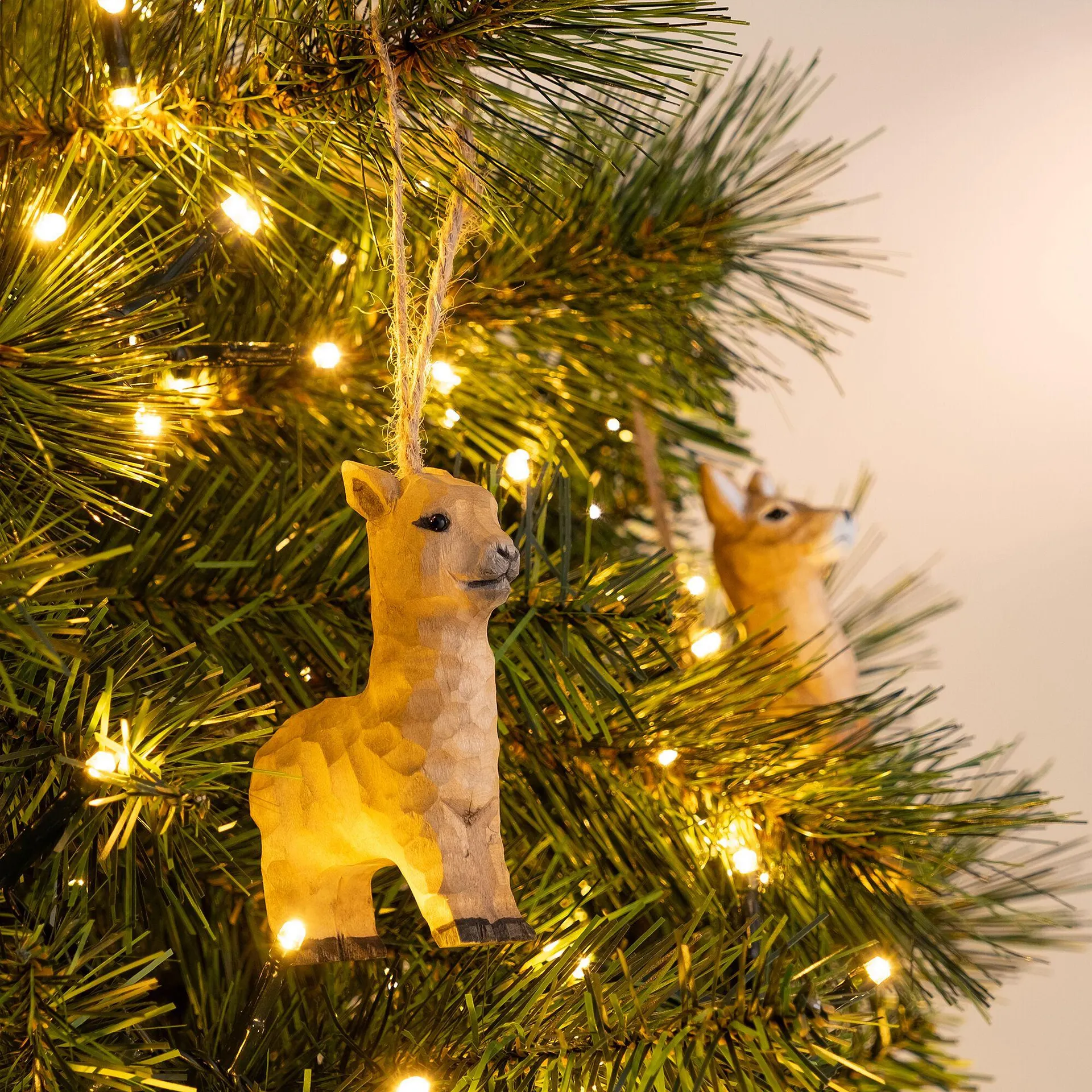 Suspension de Noël lama en bois H9cm - naturel