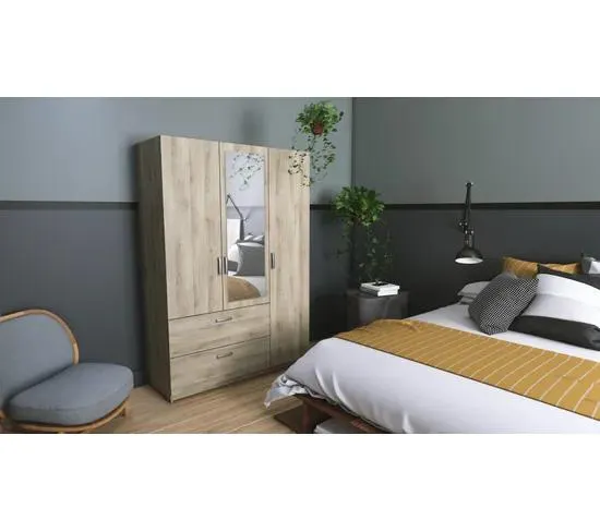Armoire 3 portes 2 tiroirs L.134 cm READY imitation chêne kronberg
