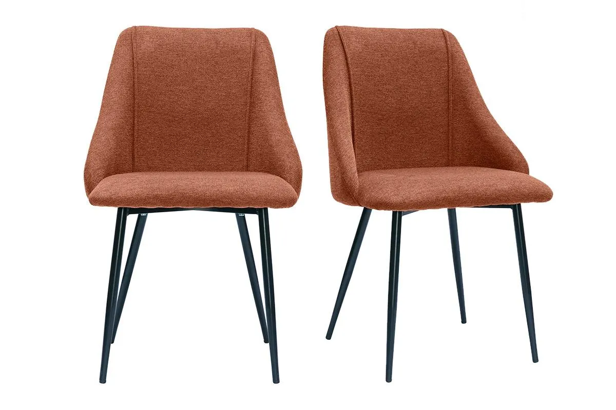 Chaises en tissu effet velours texturé terre brûlée et métal noir (lot de 2) HIGGINS