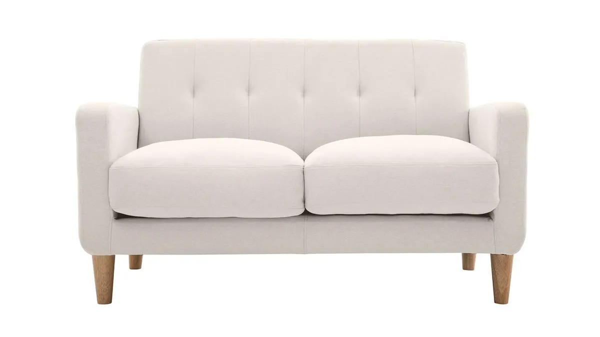 Canapé scandinave 2 places en tissu beige et bois clair LUNA