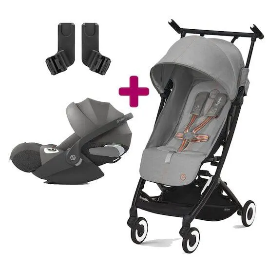 Pack Poussette duo Libelle Lava Grey + Coque Cloud T i-size Mirage Grey + adaptateurs coque de Cybex