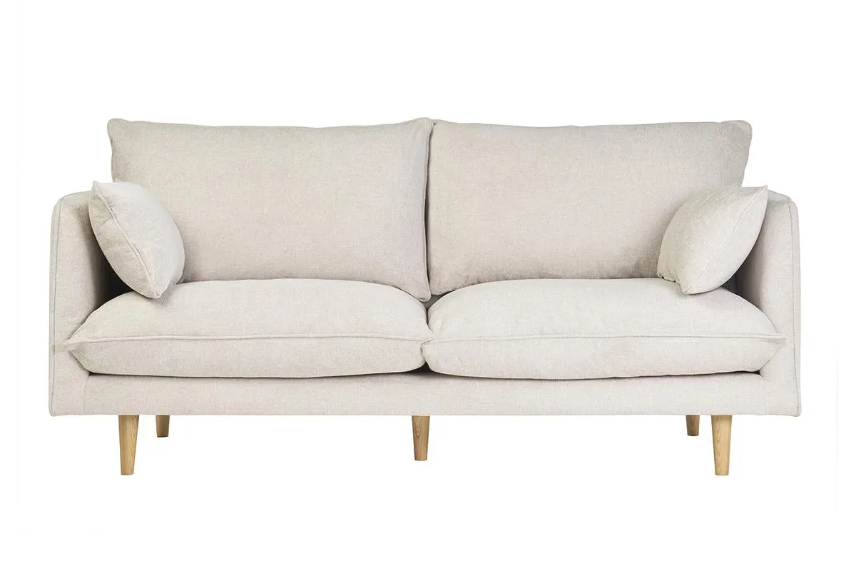 Canapé scandinave 3 places en tissu effet velours texturé beige et bois clair CLAYTON