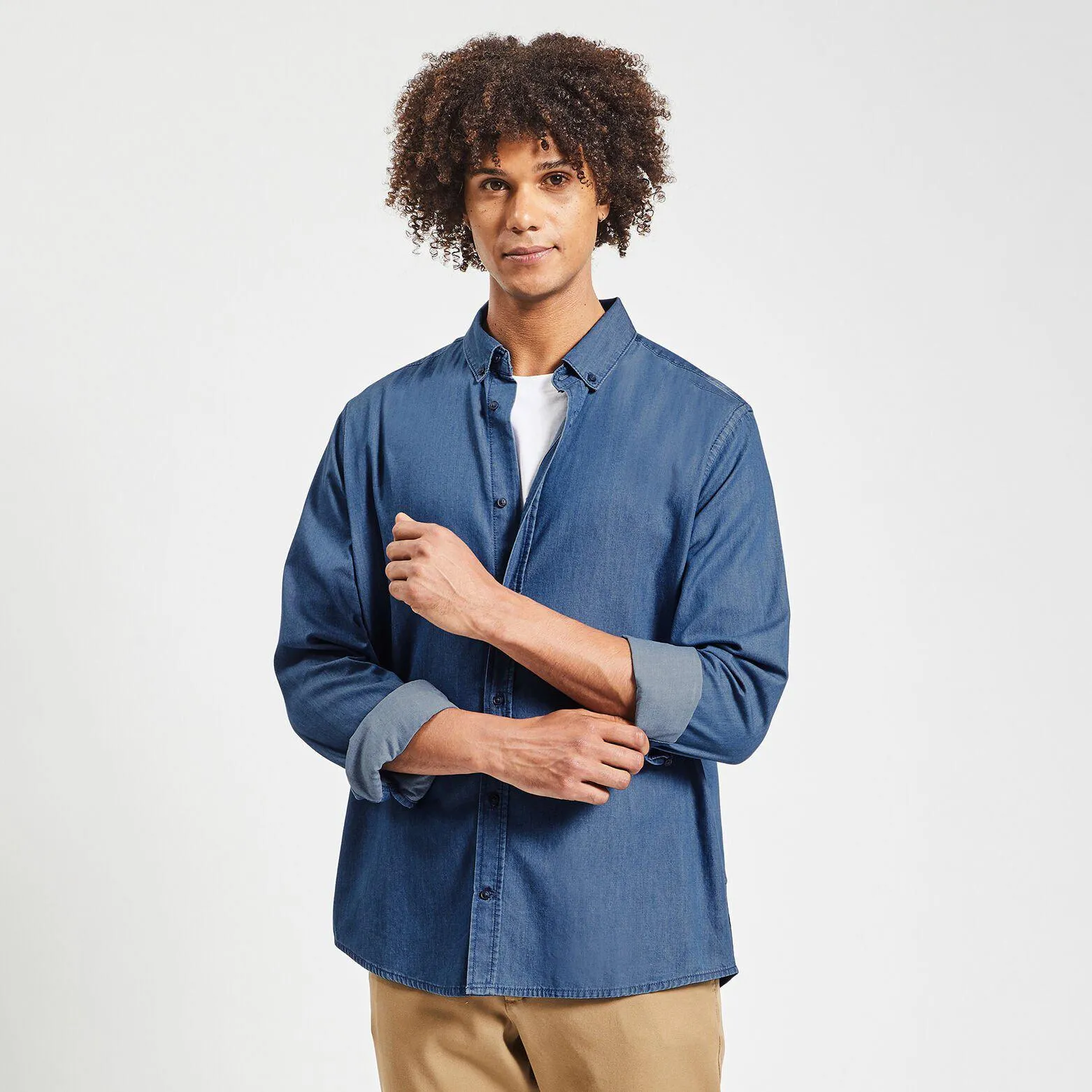 Chemise regular denim coton biologique - Bleu moyen