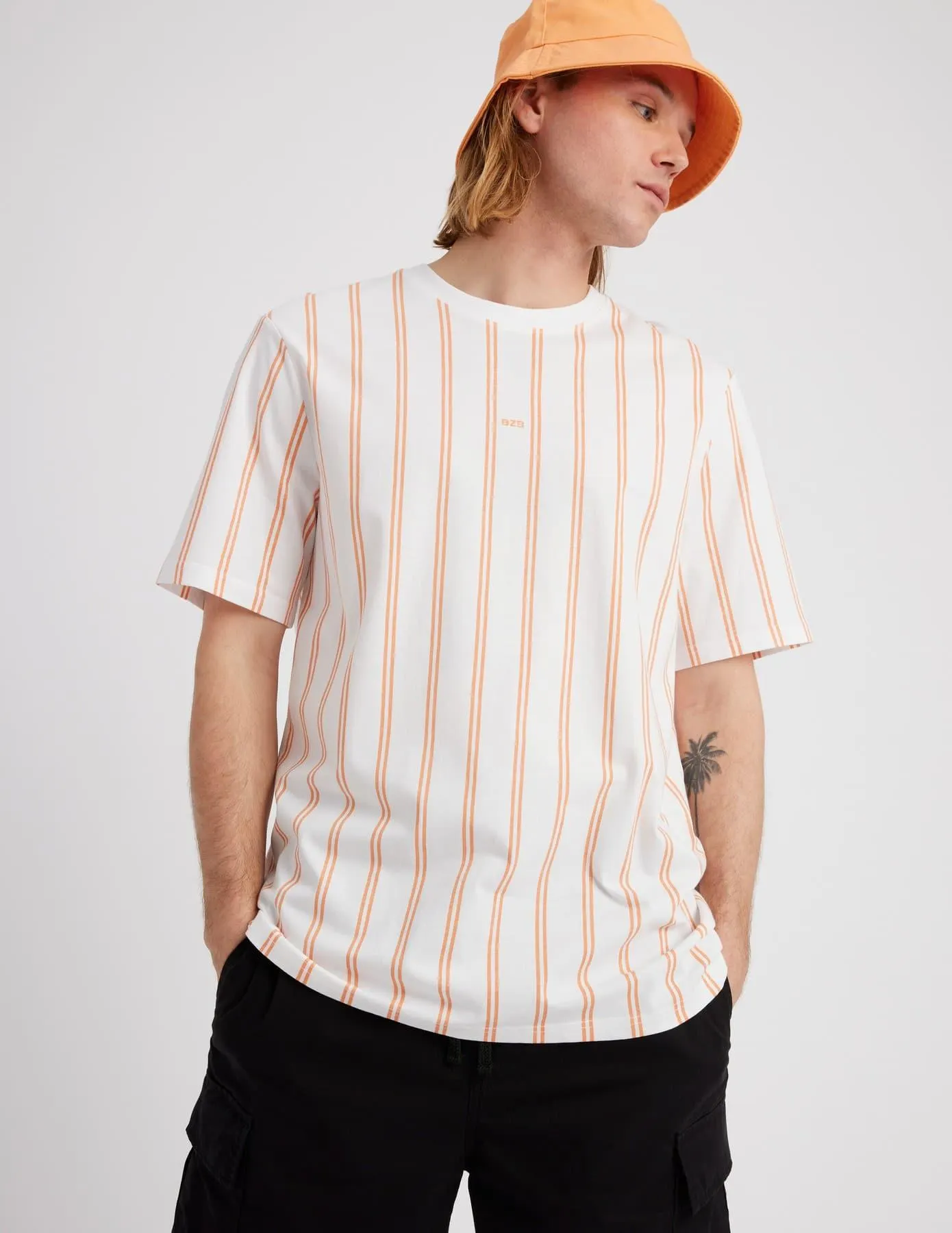 T-shirt rayures baseball - Orange