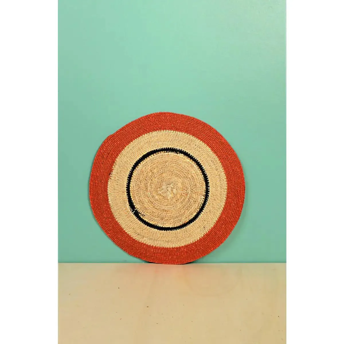 Set de Table Jonc de mer Naturel et rouge 33 cm