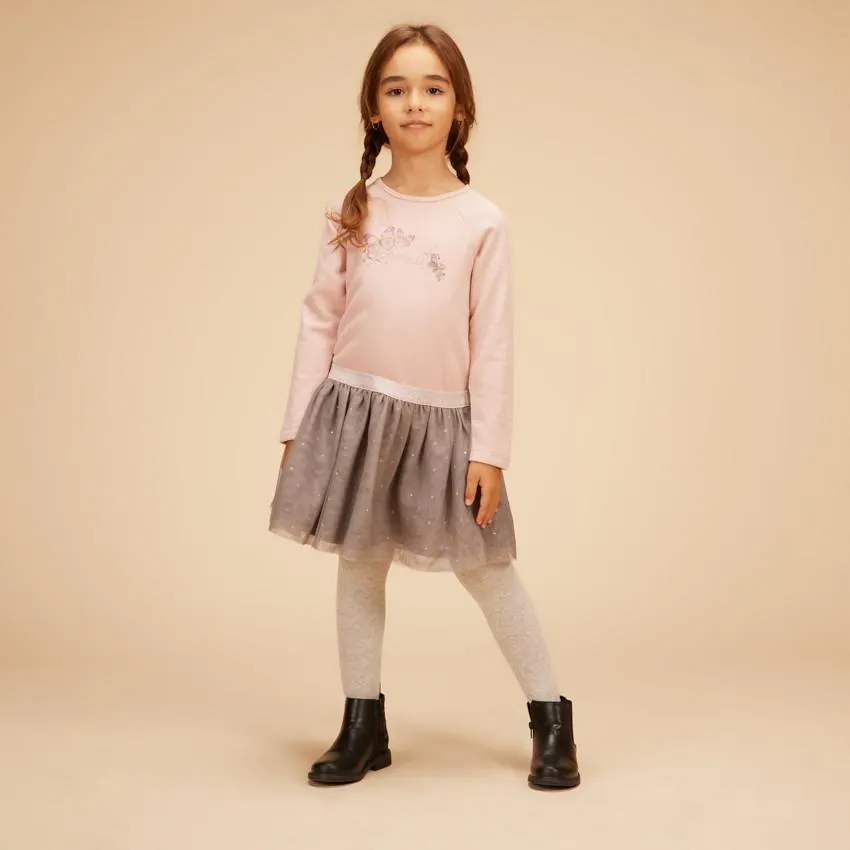 Robe effet 2-en-1 avec tulle imprimé fantaisie pour fille