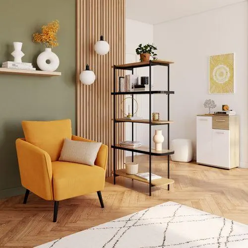 Rangement 2 portes 1 tiroir JACKY imitation chêne et blanc