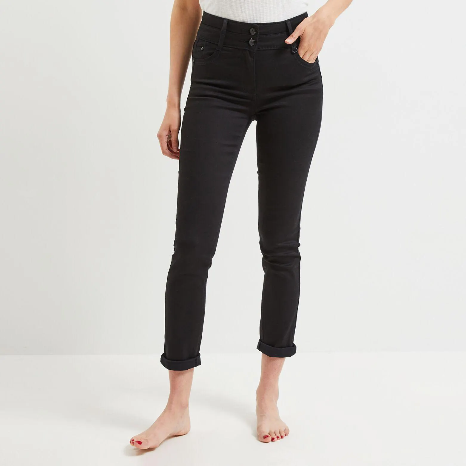 Jean raccourci taille haute femme