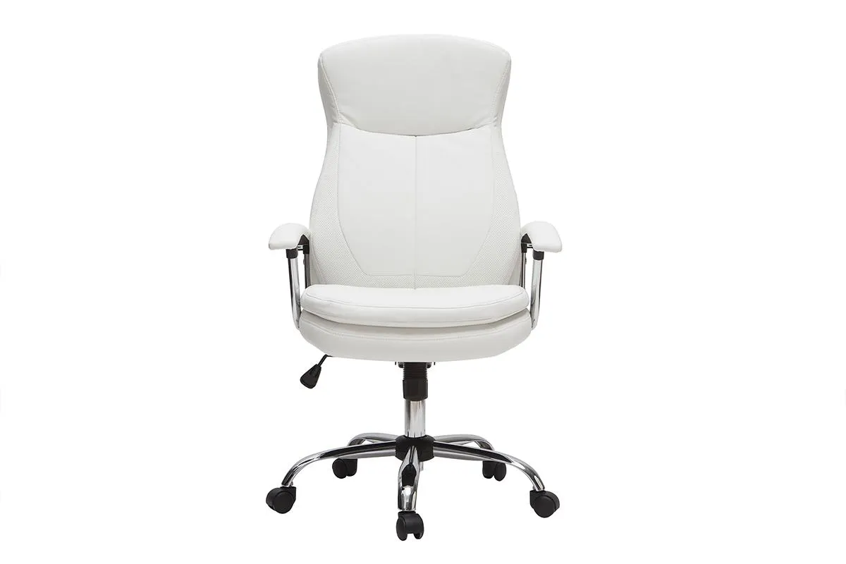 Fauteuil de bureau à roulettes design blanc et acier chromé WALL STREET