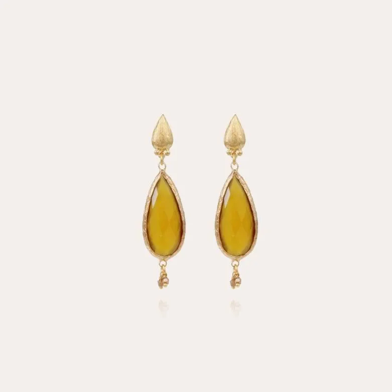Serti Goutte earrings small size gold - Yellow Calcite