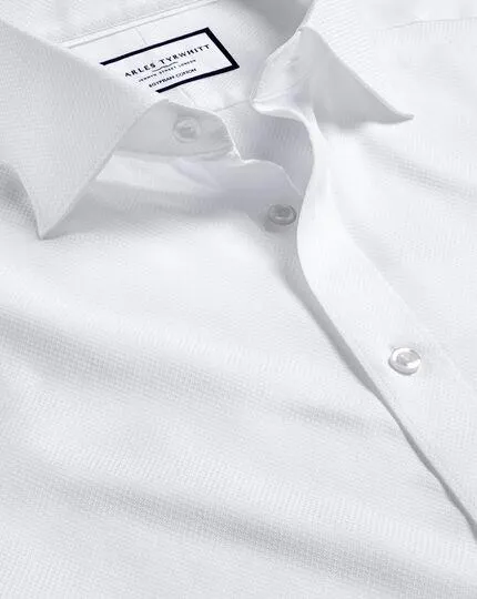 Semi-Cutaway Collar Egyptian Cotton Hudson Weave Shirt - White