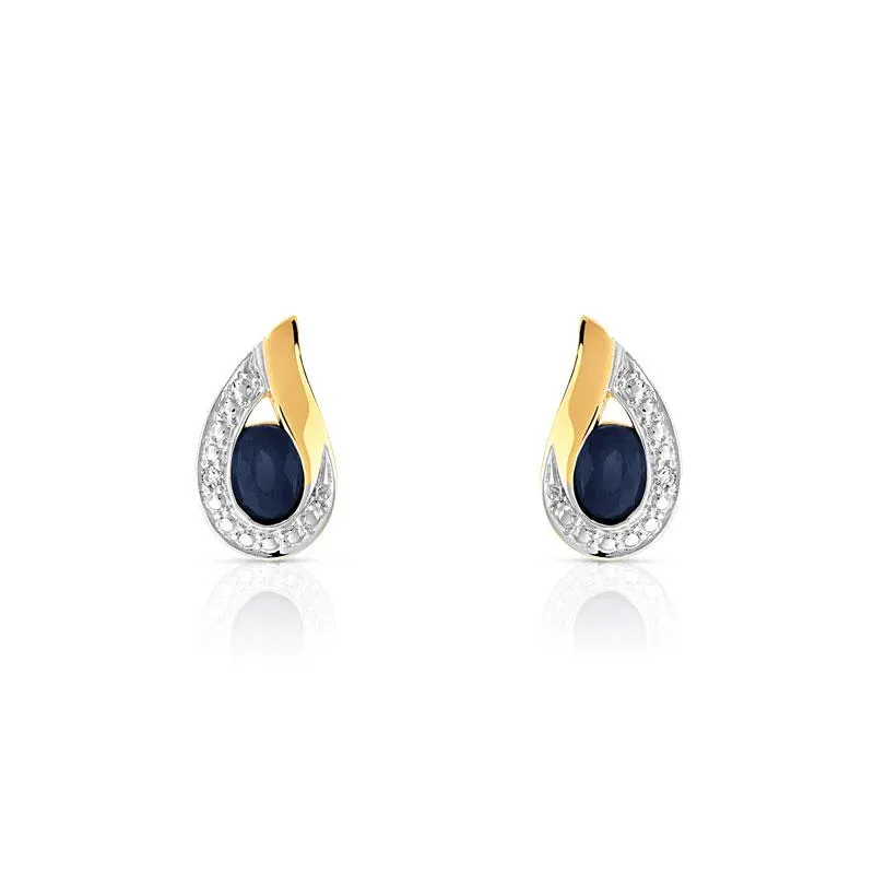 Boucles d'oreilles or 750 2 tons goutte saphirs et diamants