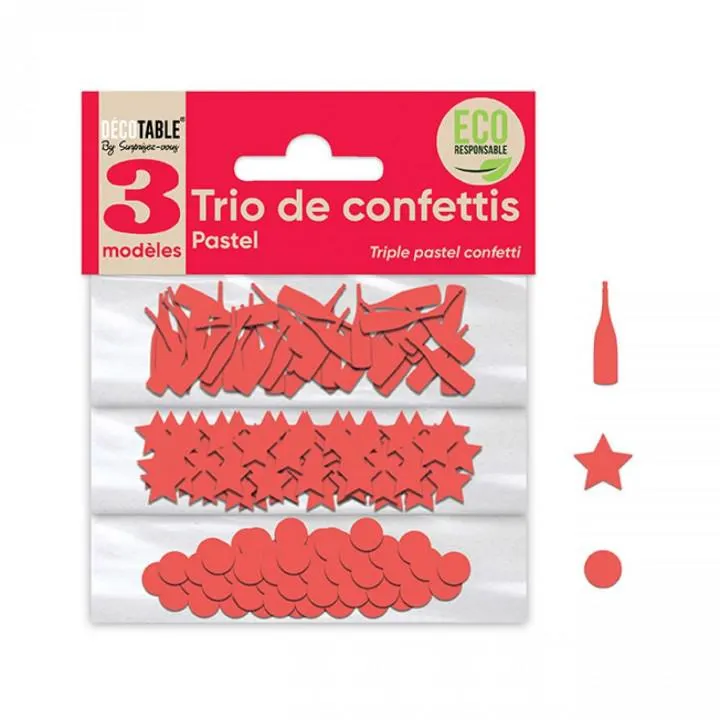 Trio de Confettis fuschia en sachet- Ronds/Etoiles/Coupes