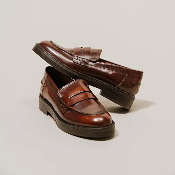 Mocassins en cuir patiné marron