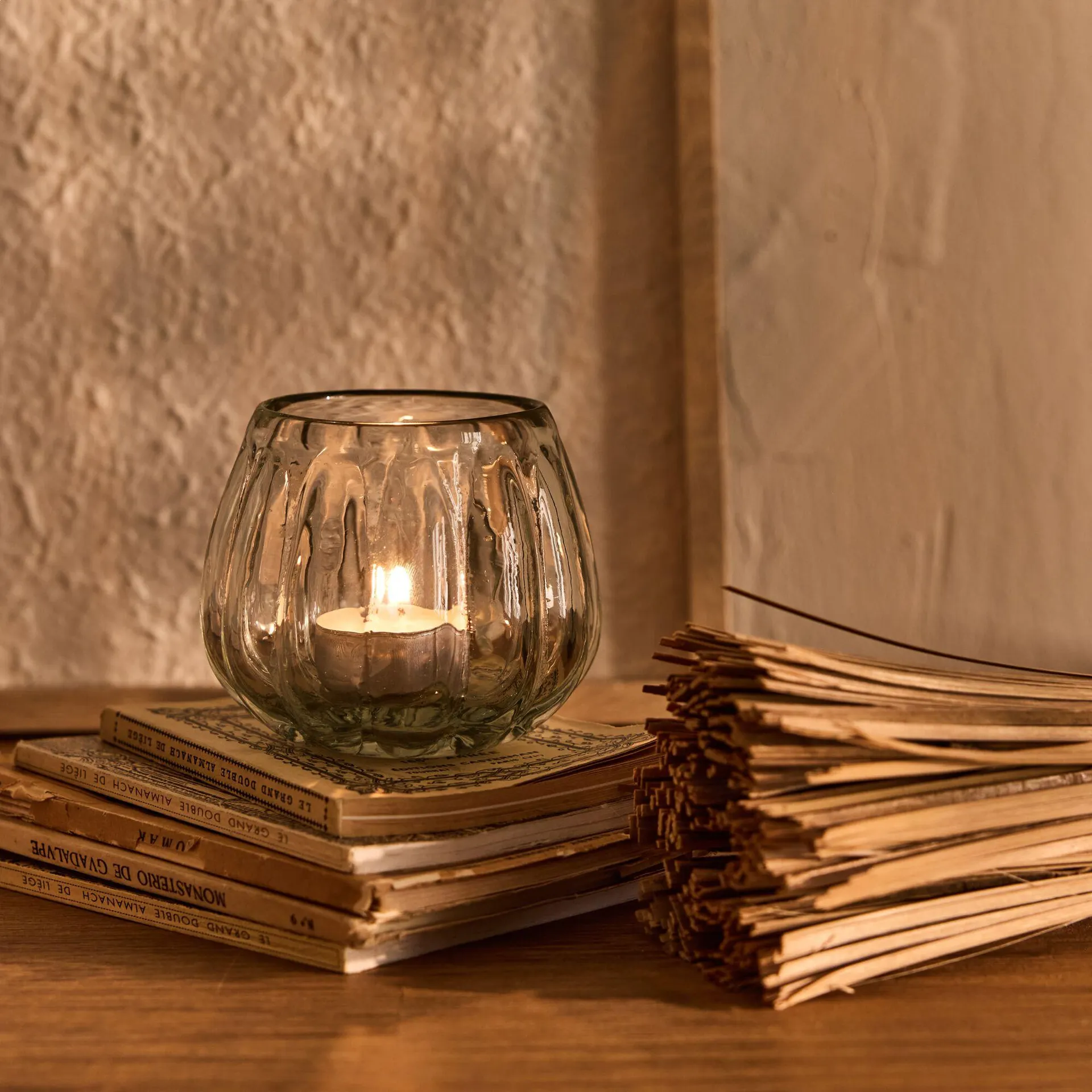 Photophore en verre D9cm - gris