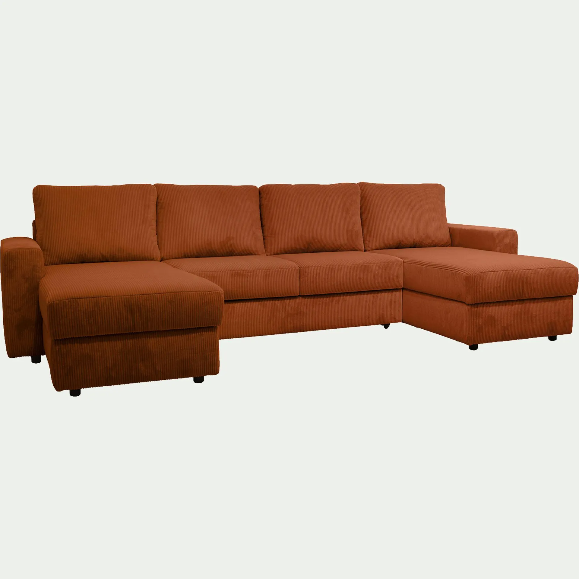 Canapé en U convertible en velours côtelé - brun rustrel