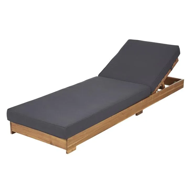 Tumbona de madera de acacia y tejido de poliéster reciclado color gris antracita