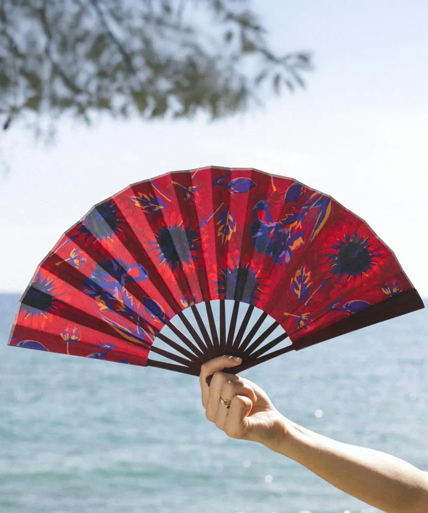 Eventail Eclosion en tissu et bambou