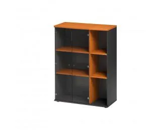 Rangement haut 2 portes vitrées L80 cm - JAZZ + - Aulne/anthracite