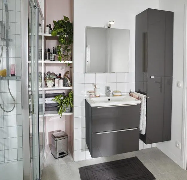 Ensemble meuble gris taupé "Imandra" L. 60 cm + vasque Nira