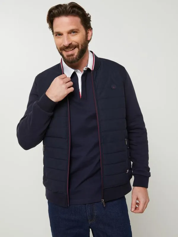 Blouson Bi Matière À Col Teddy À Rayures - Bleu marine