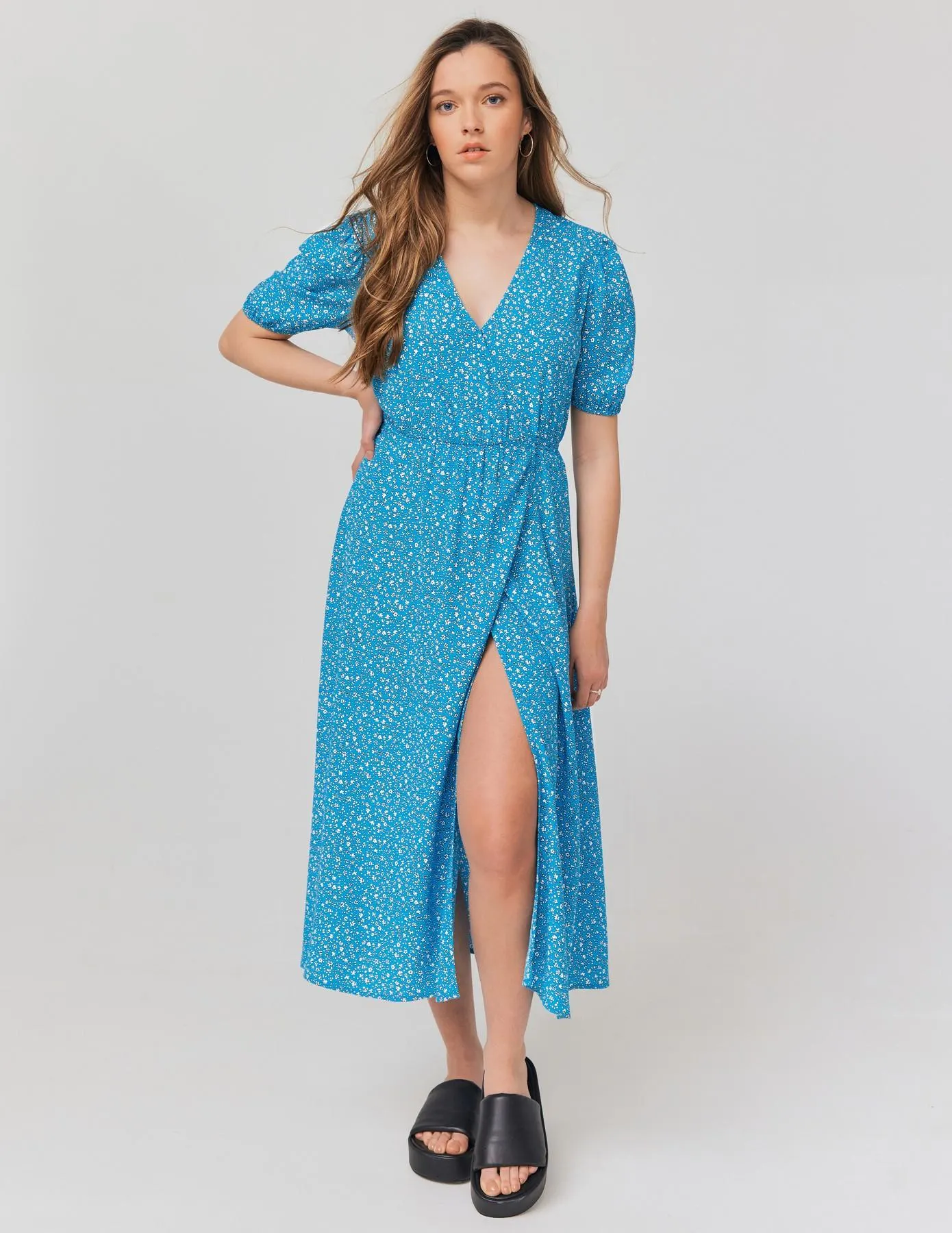 Robe longue imprimée - Bleu Turquoise