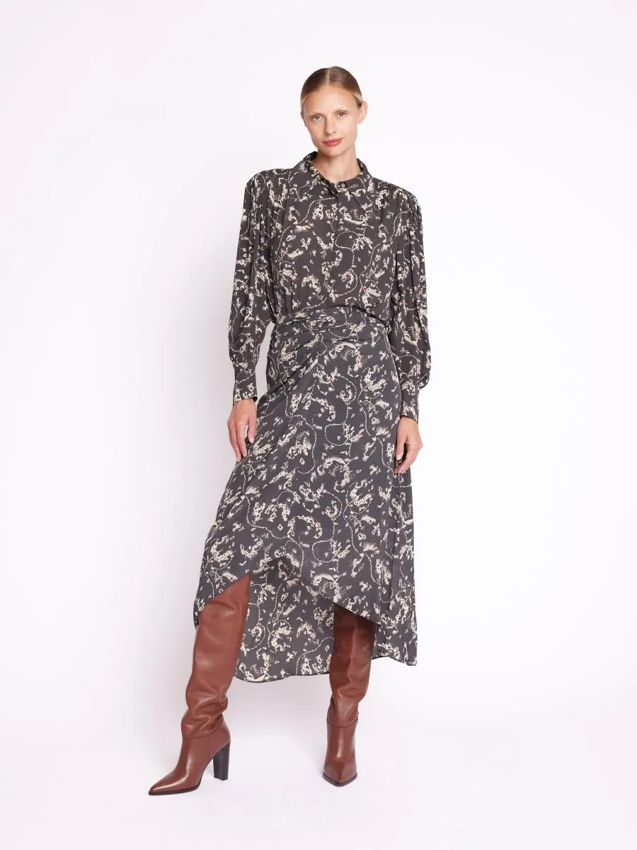 JOMY | Jupe noire lurex fendue à imprimé