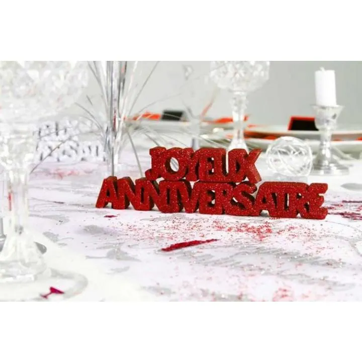 Décoration de table Joyeux Anniversaire rouge passion + 2 étoiles 3D- A poser