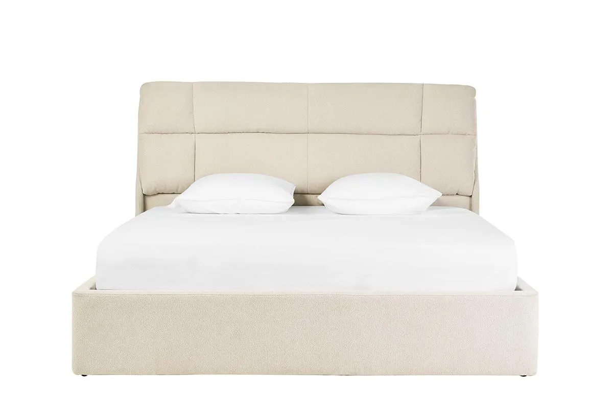 Lit coffre 2 places 160x200 cm en tissu texturé beige HONO