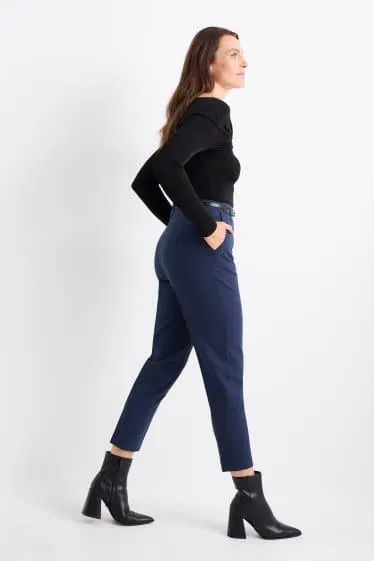 Cloth trousers with belt - high-rise waist - tapered fit