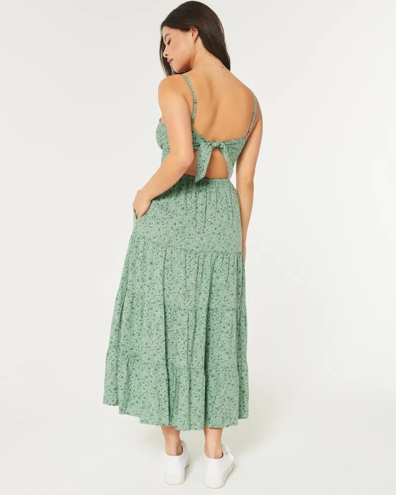 Twist Bust Tie-Back Midi Dress