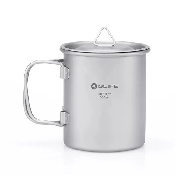 Obuy Mug de Camping en Titane à Poignée Pliante et Simple Paroi Muni d'un Couvercle