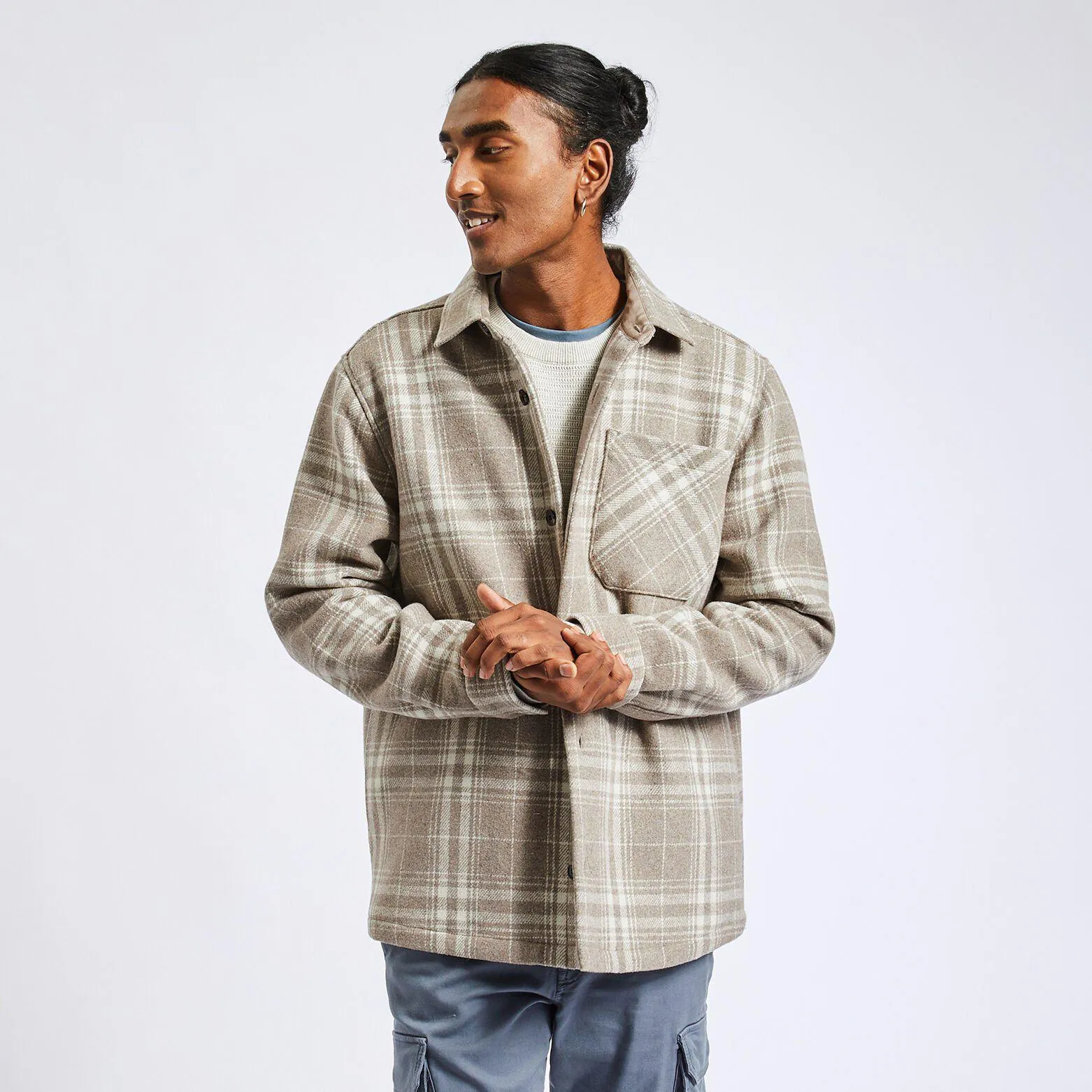 Surchemise regular carreaux laine polyester recycl - Blanc