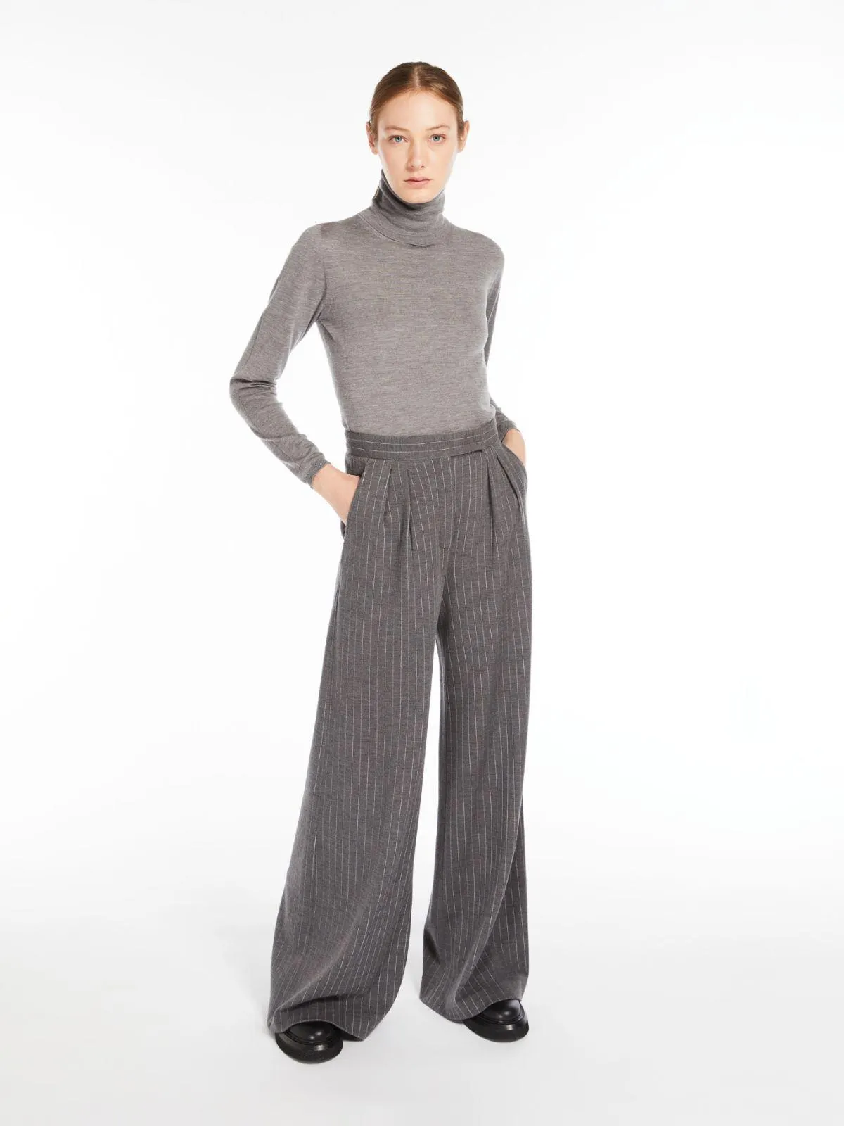 Pinstriped wool palazzo trousers