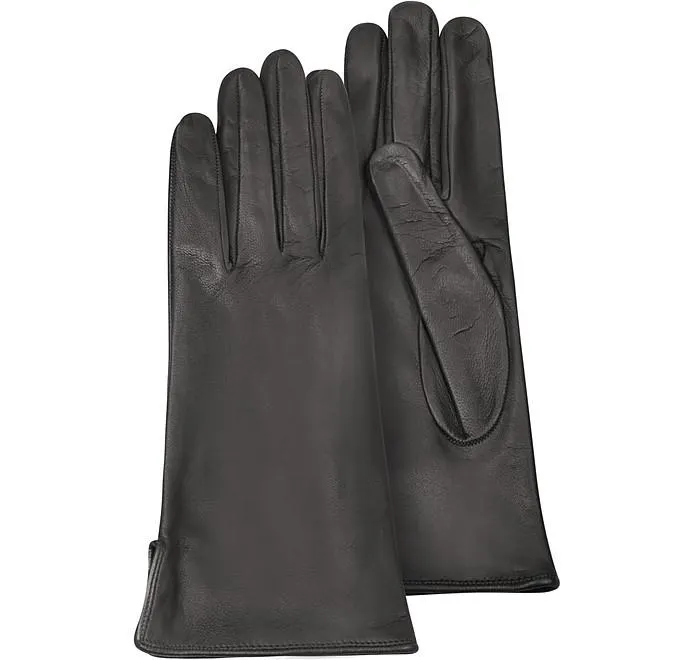 Gants femme en cuir veau noir avec doublage de soie