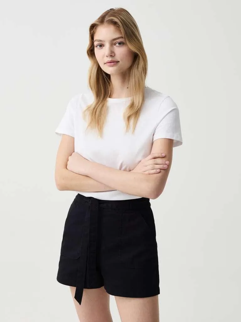 Black Fluid denim shorts with belt